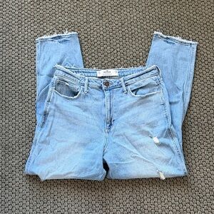 Hollister Light Blue Distressed Curvy High Rise Mom Jeans